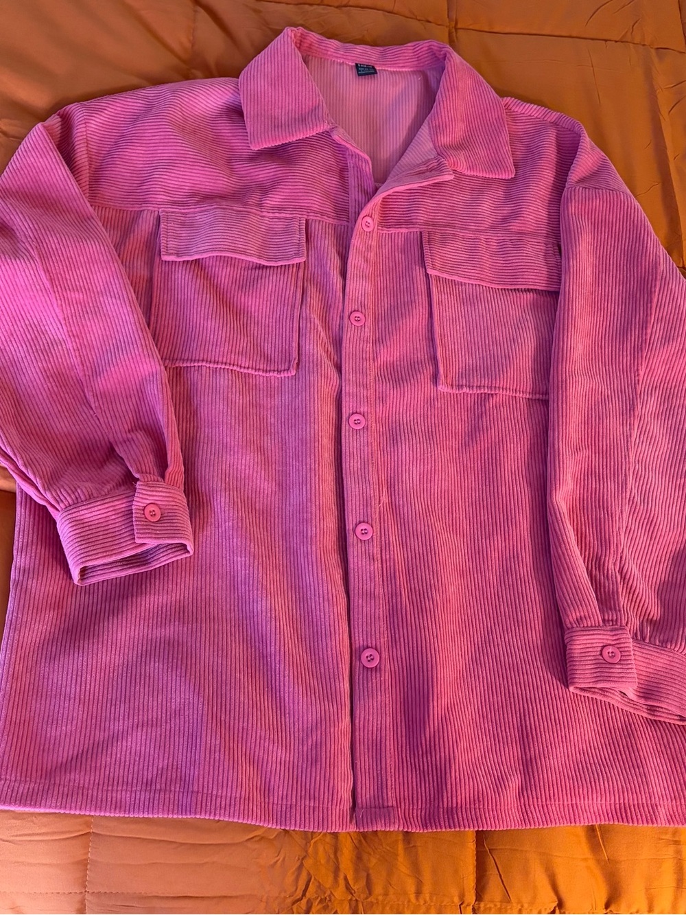 SHEIN Pink Corduroy Button-Up Jacket